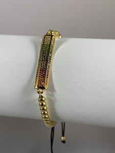 Sterling Steel Gold Colored Beaded Bar Bracelet w/ Multi-Colored Crystals - Kollection by Kauriel
