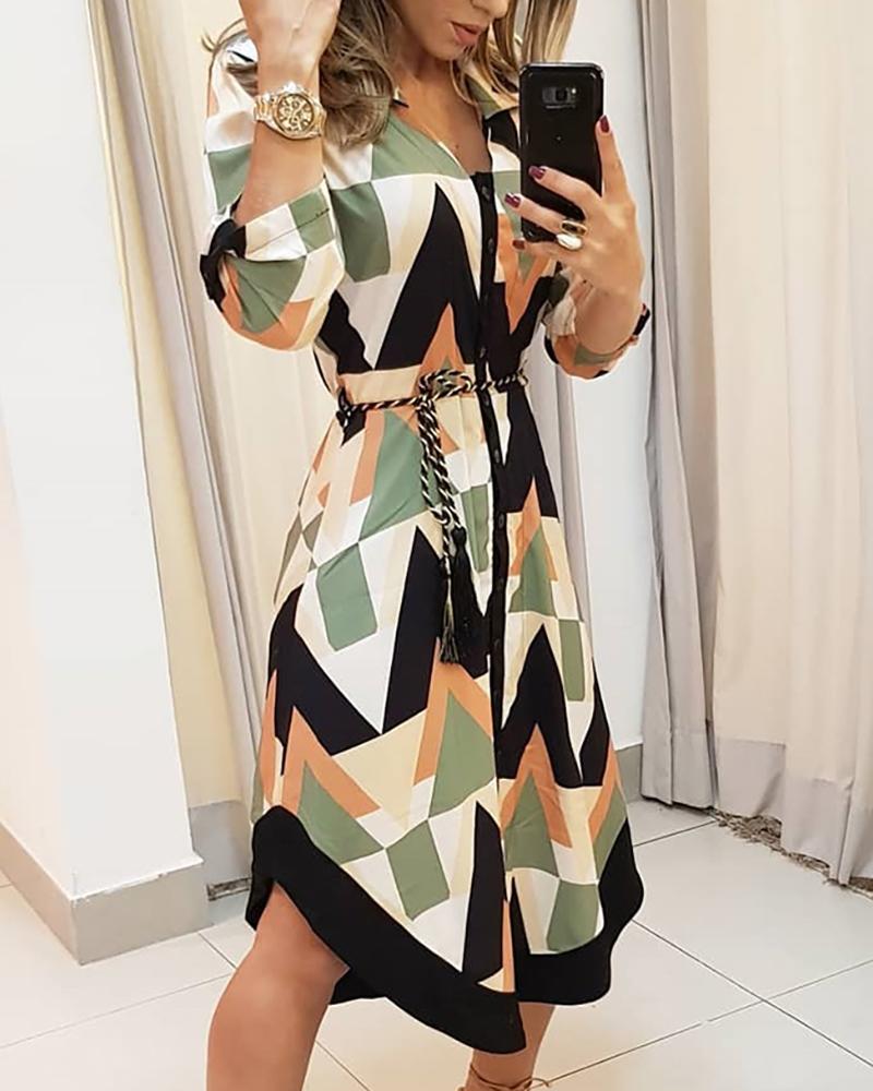 Colorblocked Geo Print Asymmetrical Shirt Dress Kollection by Kauriel Colorblocked Geo Print Asymmetrical Shirt Dress Kollection by Kauriel