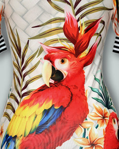 Off Shoulder Bird Pattern Striped Tape Splicing Dress - Kollection by Kauriel